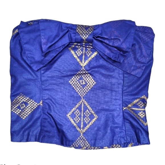 Handmade purple and gold cropped tube top with bow - Picture 4 of 8